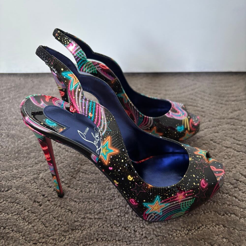 Christian Louboutin Hot Chic Sling Alta 120 Starlight Multicolor Pumps Size 36.5 - Picture 9 of 15